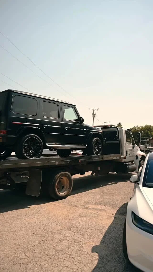 Mercedes-Benz G-Class arriving at NTX Motorworks on a flatbed